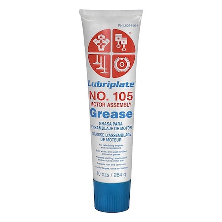 Lubriplate Multipurpose Grease, 10 oz, Tube, Mineral Base, 140 Degrees F Max Op Temp, White, No. 100 Series L0034-094