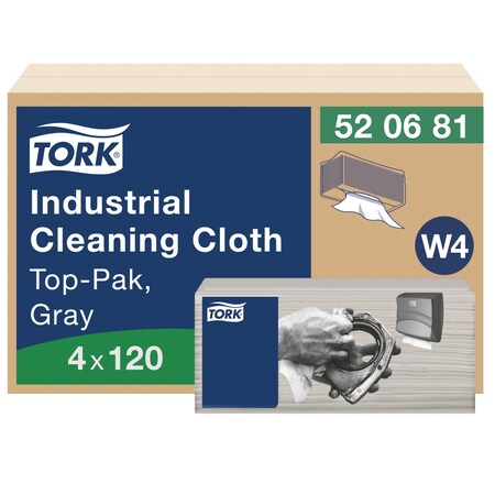 Tork Dry Wipe, Gray, 120 Sheets, No Roll, PK4 520681