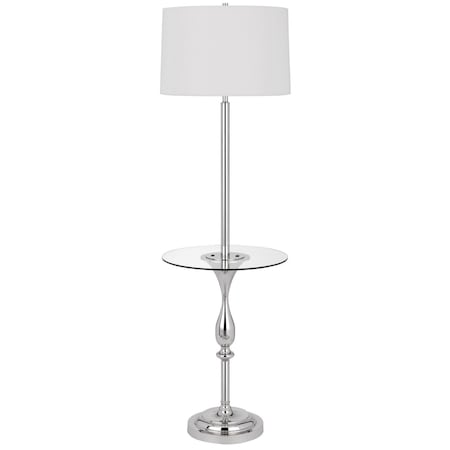 Homeroots 61" Chrome Tray Table Floor Lamp With White Transparent Glass Square Shade 526309