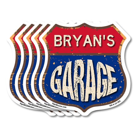 Signmission Bryan's Garage, 12 inch X 12 inch, Aluminum Metal Sign, 5PK SHI-A-5Pack-12-383-BRYAN