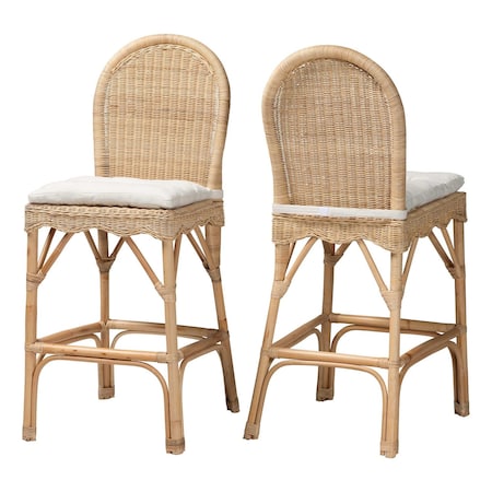 Bali & Pari Bilu Bohemian Natural Rattan 2-Piece Bar Stool Set 253-2PC-13662-ZORO