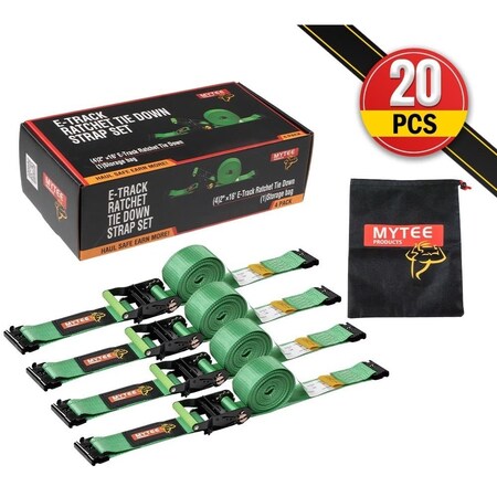 Mytee Products 2in x 16ft Green E-Track Ratchet Tie Down Straps, 1,500 lbs WLL, 4,500 lbs, 5PK ETKRS216-Gx5