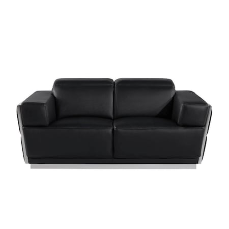 Homeroots 70" Black And Silver Italian Leather Loveseat 551602