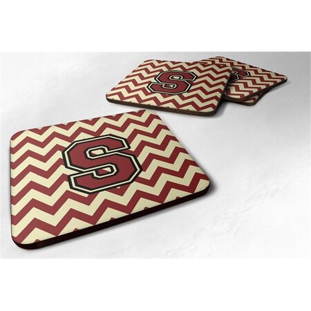 Carolines Treasures Letter S Chevron Maroon and Gold Foam Coaster, Set of 4 CJ1061-SFC