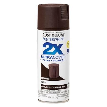 Ultra Cover 2X 12 Oz Rust-Oleum Painter's Touch 2X Espresso Ultra Cover Paint + Primer Spray Paint, Satin 334066