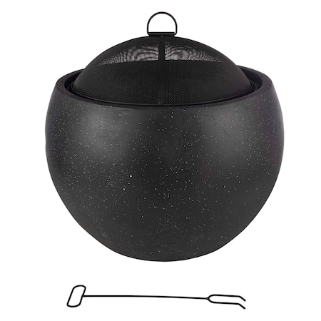 Pure Garden Outdoor Fire Pit 24 in Round Faux Concrete Firepit Wood Burning Fire Pit w/ Accessories 50-LG1476
