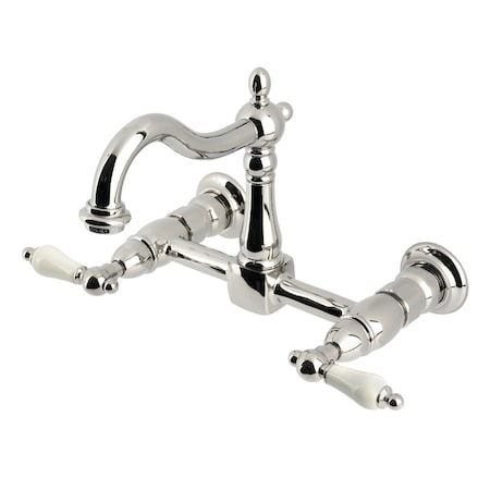 Kingston Brass Two-Handle Wall Mount Bridge Kitchen Faucet, Polished Nickel KS1266PL