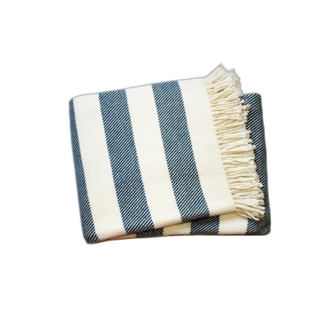 Homeroots Cream and Slate Slanted Stripe Fringed Throw Blanket 475718