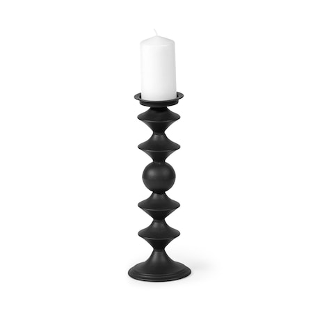 Homeroots 16" Black Metal Tabletop Pillar Candle Holder 608404