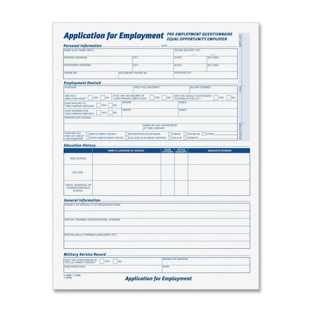 Tops Business Forms TOPS, Comprehensive Employee Application Form, 8 1/2 X 11, 25 Forms 3288