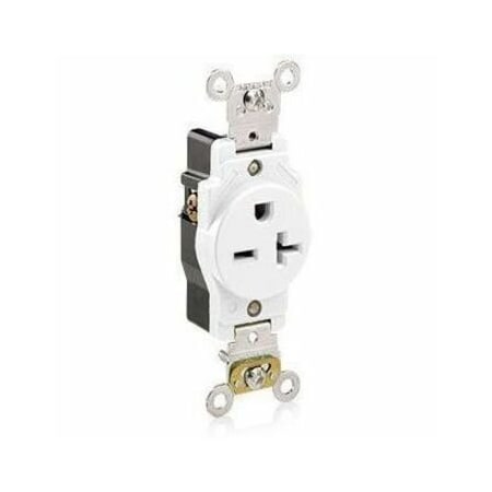 Leviton Straight Blade Receptacle, 6-20R, 20 A, 250V AC, 2 Pole, 3 Wire, Flush Mount, Grounded 5461-W