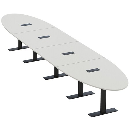Skutchi Designs 18ft Conference Table With Power Unit | 16 Person Modular Oval Meeting Table | Harmony Series HAR-OVL-48X216-T.BK-U779-EBLK