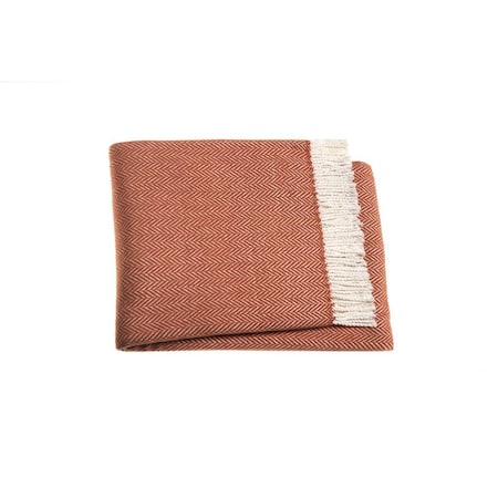 Homeroots 70" X 55" Orange And White Cotton Blend Woven Herringbone Plush Throw Blanket with Tassels 474033