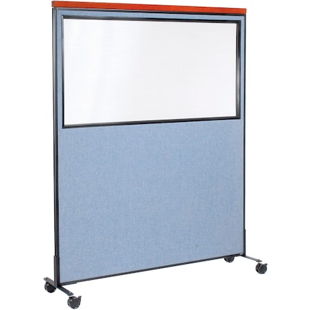 Global Industrial Interion Mobile Deluxe Office Partition Panel with Partial Window, 60-1/4"W x 76-1/2"H, Blue 694999MBL
