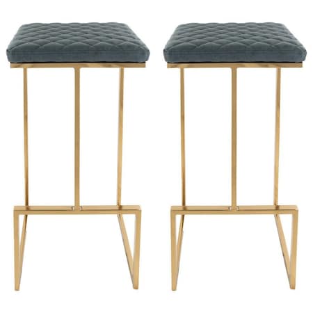 Leisuremod Quincy Leather Bar Stools with Gold Metal Frame, Peacock Blue, 2PK QSG29BU2