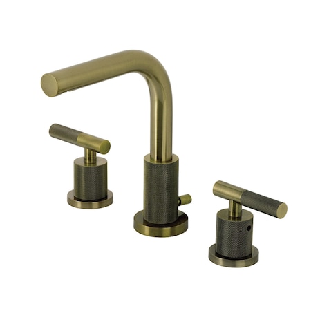 Kingston Brass Widespread Bathroom Faucet with Knurled Handle and Brass Pop-Up, Antique Brass FSC895KNLAB