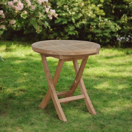 Homeroots 20" Natural Rounded Solid Wood Folding Outdoor Side Table 554936