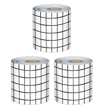 Carson Dellosa Happily Ever Elementary Black & White Grid Rolled Bulletin Board Borders, 65 Feet Per Roll, 3PK 108512