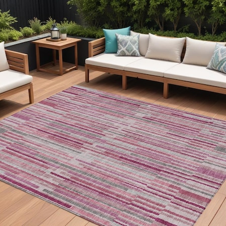 Homeroots 9' X 12' Blush And Ivory Striped Washable Indoor Outdoor Area Rug 631531