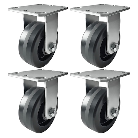 Hyw Products Heavy Duty Caster Set 5in Phenolic Wheels, 4 Rigid, 4PK 40-50R-A1-PH-4