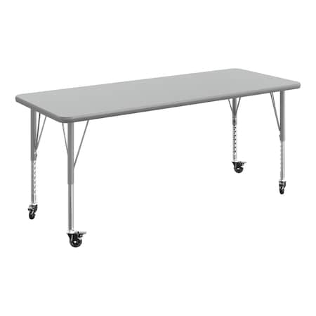 Flash Furniture Commercial Adjustable Height Rectangular Activity Table - Locking Casters-Gray XU-A2460-REC-GRY-T-P-CAS-GG