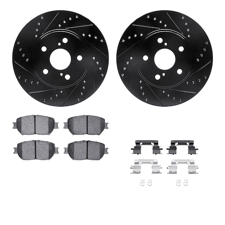 Dynamic Friction Co DFC Rotors-Drilled & Slotted-Black w/ 5000 Advanced Brake Pads Incl Hdw 8512-76112