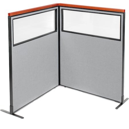 Global Industrial Interion Deluxe Freestanding 2-Panel Corner Divider w/Partial Window 48-1/4"W x 61-1/2"H Gray 695017GY
