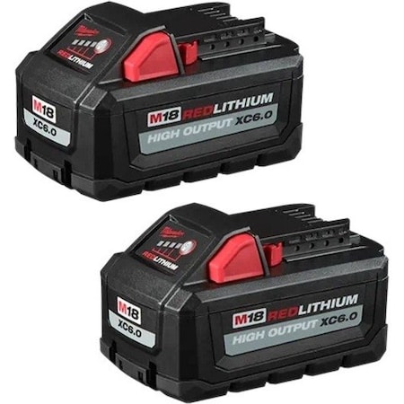 Milwaukee Tool M18 REDLITHIUM XC6.0 Battery, 6.0Ah, Extended Capacity, 18V, Li-Ion, Batteries (2-Pack) 48-11-1862