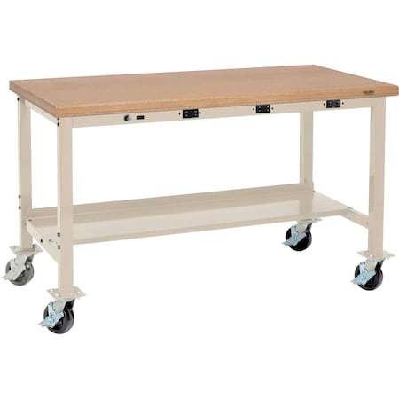 Global Industrial Mobile Workbench, 48 x 30", Power Outlets, Shop Top Safety Edge, Tan 319365BTN