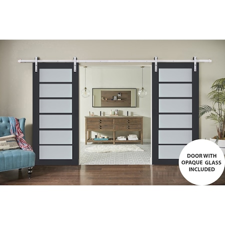 Sartodoors Sturdy Double Barn Door with Frosted Glass 36x96 (2* 18x96) Solid Core Modern Interior VEREGIO7602DB-S-ANT-3696