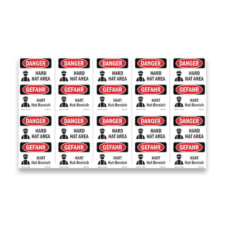 Signmission OSHA Danger Sign, Hard Hat Area Bilingual, 5in X 3.5in Decal, 10PK, OS-DS-D-35-VG-1292-10PK OS-DS-D-35-VG-1292-10PK