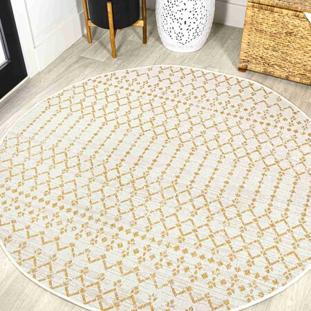 Jonathan Y Ourika Moroccan Geometric Textured Weave Cream/Yellow 5 ft Round Indoor/Outdoor Area Rug SMB108J-5R