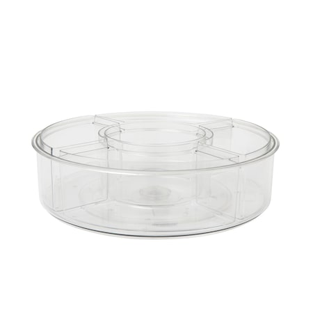 Martha Stewart Brody Divided Lazy Susan Organizer W/ 5 Removable Bins, 360Deg Rotating Desk Organizer, 12in, Clear BE-PB5503-CLR-MS