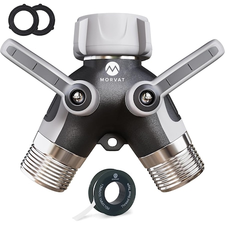 Morvat Heavy Duty Metal 2 Way Garden Hose Y Splitter MOR-MCONNECTOR-2-A-stickerless
