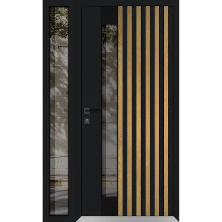 Vdomdoors Aluminum Door Cynex 6113 Natural Oak Entry Steel Metal Modern Painted W36+16xH80 Right Inswing CYNEX6113EXD-OAK-W36+16xH80-RH-I