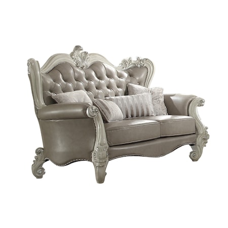Homeroots 68in Vintage Gray Faux Leather And Bone White Love Seat 515703