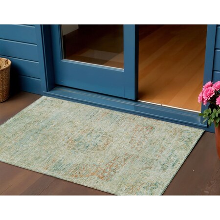 Homeroots 3' X 5' Sage And Copper Medallion Washable Indoor Outdoor Area Rug 615734