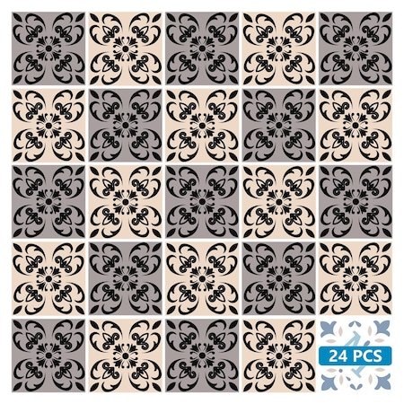 Homeroots 4" X 4" Light Grey And Cream Orchid Peel And Stick Removable Tiles 390743