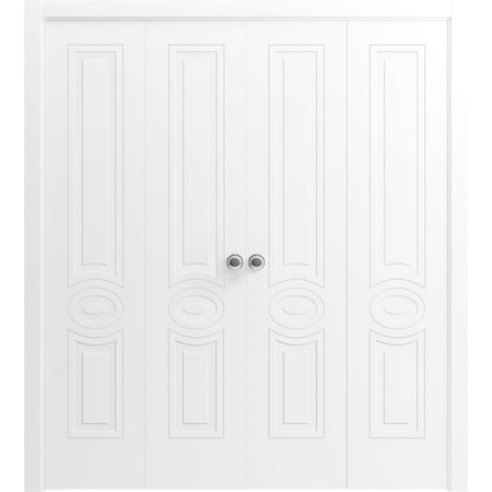 Vdomdoors Sliding Closet Double Bi-fold Doors, Mela 7001 White Silk, Sturdy Tracks Moldings Trims Hardware Se MELA7001DBF-WS-96 x 80 (4* 24x80)
