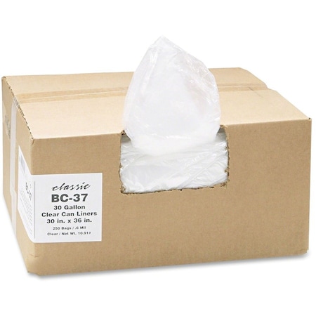 Webster Clear Low-Density Can Liners- 30 gal- 0.75 mil- 30 x 36- Clear- 250-Carton, 250PK 303618C
