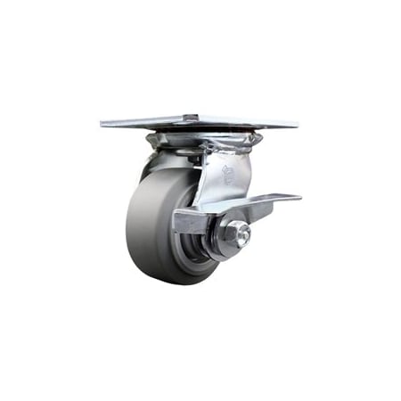 Service Caster 4 Inch Heavy Duty Thermoplastic Rubber Caster with Ball Bearing and Brake SCC SCC-35S420-TPRBF-SLB