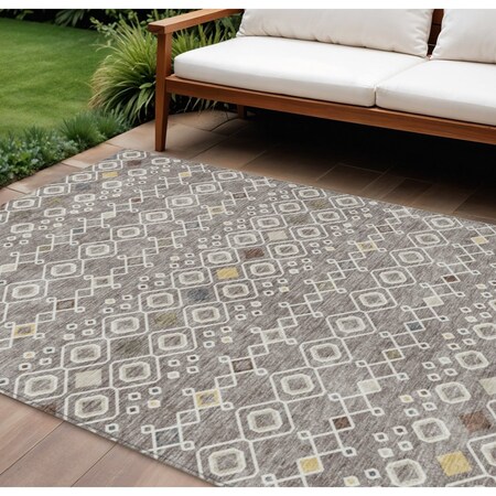 Homeroots 10' X 14' Taupe Gray And Gold Geometric Washable Indoor Outdoor Area Rug 612231