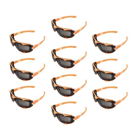 Interstate Safety Full-Seal Safety Glasses with Smoke Mirror Lens and Removable EVA Foam Gasket, Orange, 10PK 40254-BX