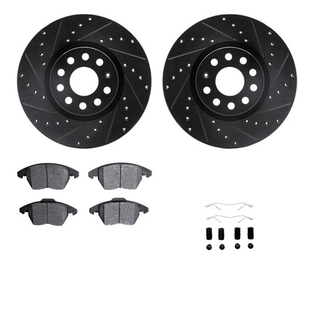 Dynamic Friction Co DFC Rotors-Drilled & Slotted-Black w/ EURO 5000 Ceramic Brake Pads Incl Hdw 8612-74053