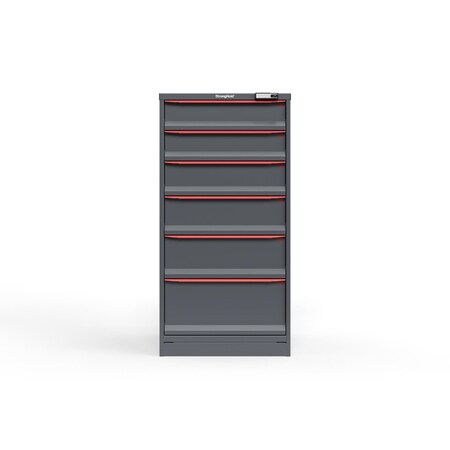 Strong Hold 6 drawer cabinet - (2x 6ft, 1x 7ft, 1x 8ft, 1x 9ft, 1x 12ft) - Red accents - Electronic Lock S3060-PPRAS-0603DS