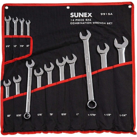 Sunex 14 Piece V-Groove SAE Full Polished Combination Wrench Set 9915A