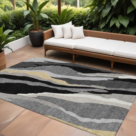 Homeroots 9' X 12' Black Gray And Tan Abstract Washable Indoor Outdoor Area Rug 600946