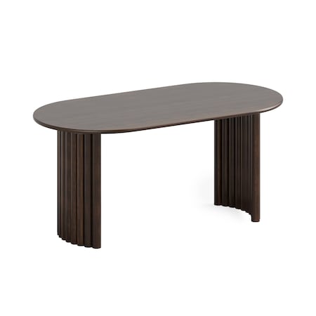 Homeroots 67" Walnut Solid Wood Double Pedestal Base Oval Dining Table 721144