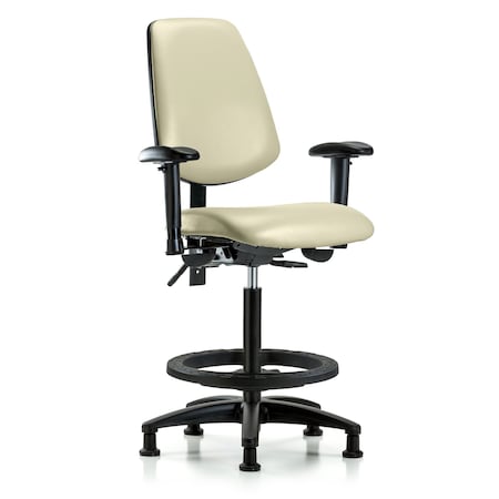 Blue Ridge Ergonomics High Bench Chair Adjustable Arms, 26" to 35" Height, Vinyl, Adobe White BR-VHBCH-MB-RG-T1-A1-BF-RG-8501
