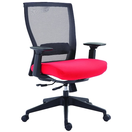 We'Re It Mia Series Square Mesh Back Adjustable Task Chair with Lumbar, Seat Slide, Red Seat and Black Frame EM5600-RED